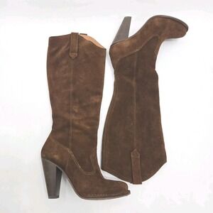 FRYE Madeline Boots Size 7 1/2 B Brown Suede Leather Tall High Western Mexico